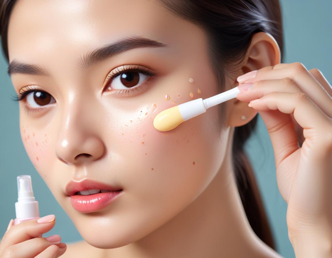 ผู้หญิงทาครีมลดสิวจากเซเว่นบนใบหน้าเพื่อดูแลผิวพรรณและลดสิว