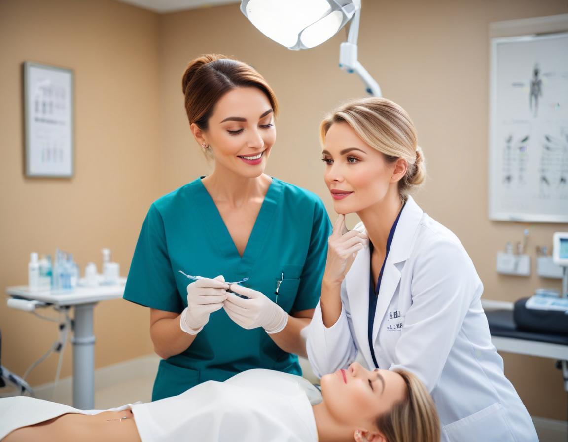 การปรึกษาการฉีดโบท็อกซ์กรามในห้องทำงานของแพทย์เพื่อเตรียมการรักษา