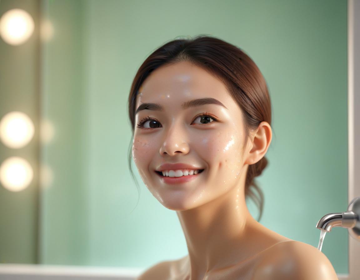 เซรั่มลดสิวยอดนิยมหลายขวดวางอยู่บนเคาน์เตอร์ห้องน้ำ พื้นหลังสีสว่างสะอาดตา