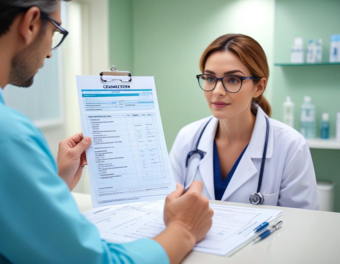 แพทย์ให้คำปรึกษากับผู้ป่วยเกี่ยวกับการฉีดฟิลเลอร์บนใบหน้าในห้องตรวจ