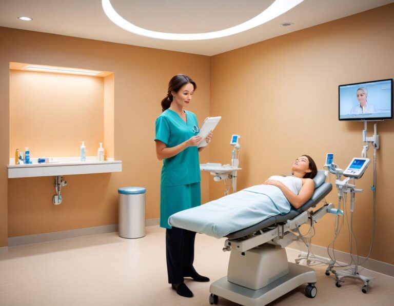 ผู้หญิง ปรึกษา ฟิลเลอร์ ใต้ตา กับ แพทย์ ใน คลินิก ความงาม แสดง ก่อน-หลัง บน แท็บเล็ต ราคา โปร่งใส