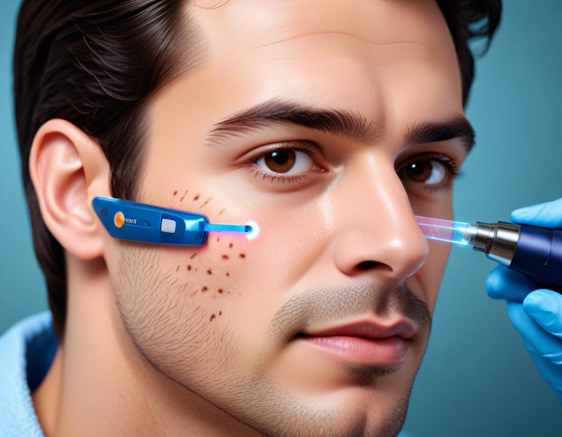 ชาย กำลัง ปรึกษา ก่อน ทำ เลเซอร์ รอย สิว สำหรับ ผู้ชาย ที่ มี หนวด เครา