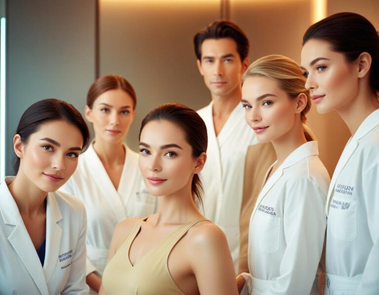 แพทย์ ผิวหนัง สวมถุงมือ ใช้ เลเซอร์ Er:YAG บน แก้ม เพื่อ รักษา รอย สิว ใน คลินิก สะอาด