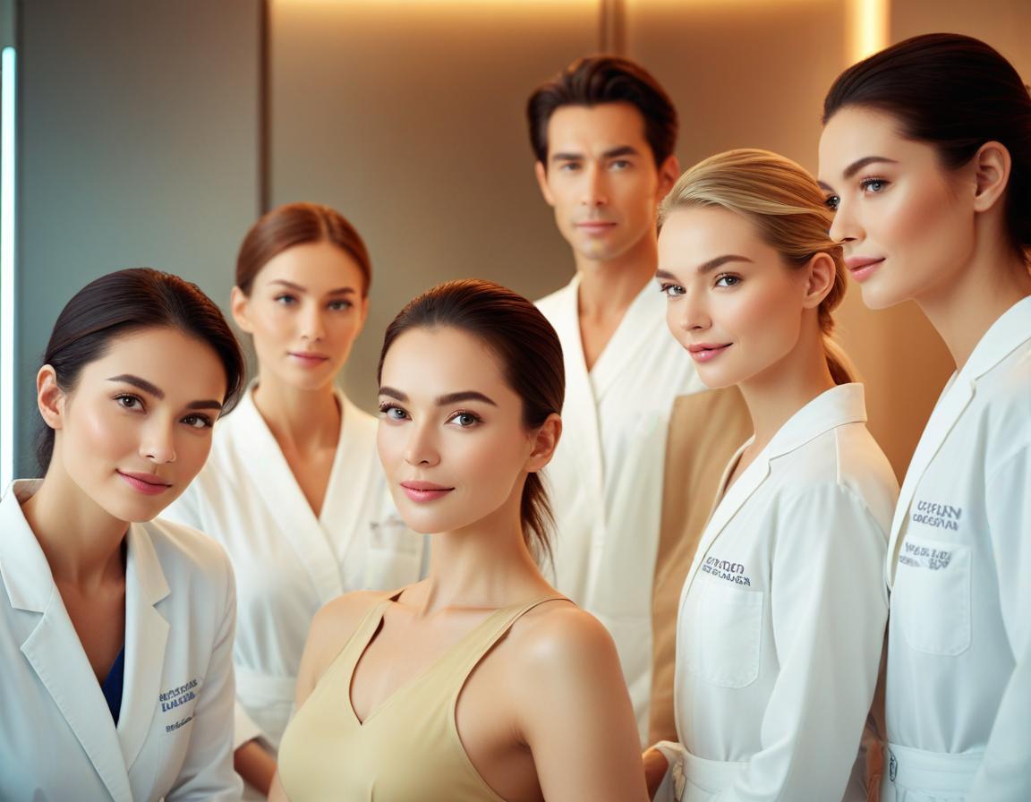 แพทย์ ผิวหนัง สวมถุงมือ ใช้ เลเซอร์ Er:YAG บน แก้ม เพื่อ รักษา รอย สิว ใน คลินิก สะอาด