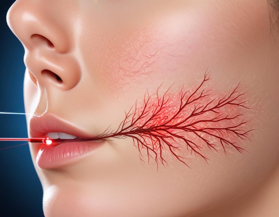 ภาพ close-up แสดงการรักษาเลเซอร์ PDL/Vbeam บน ผิวแดงจาก PIE ระบุว่า เหมาะ สำหรับ ผิวแพ้ง่าย และ ปลอดภัย สำหรับ ผู้เริ่มต้น