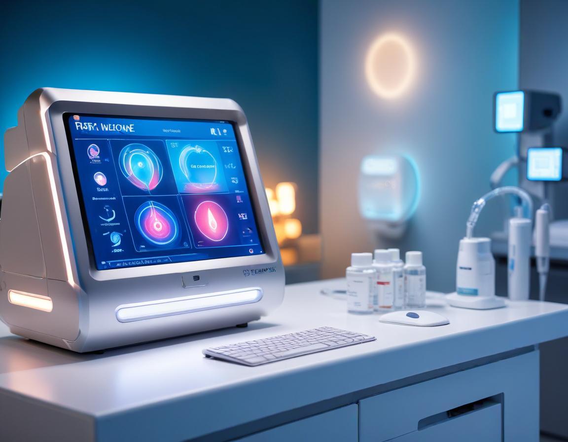 เครื่อง Pico Laser ใน คลินิก ทันสมัย มี แผง ควบคุม และ หน้าจอ แสดงผล