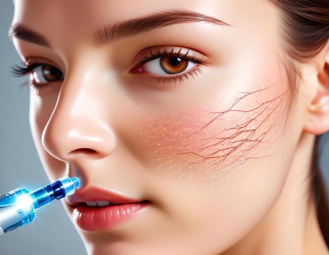 ภาพ ใกล้ ชิด ผิว ระหว่าง การ รักษา เลเซอร์ Q-Switch Nd:YAG เพื่อ ปรับปรุง หลุม สิว ตื้น