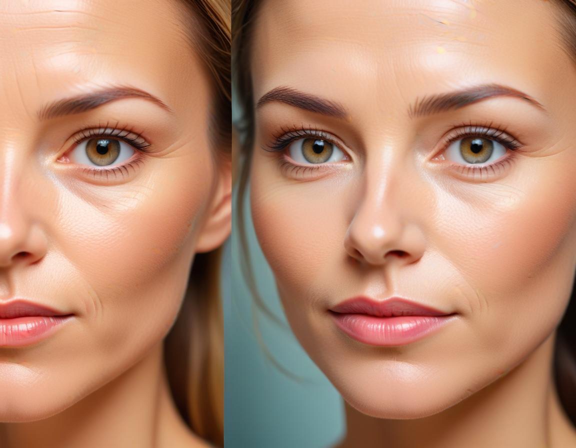 ภาพ ก่อน หลัง โบท็อกซ์ ลิฟต์ หน้า แสดง การ ลด ริ้วรอย และ ยก ใบหน้า